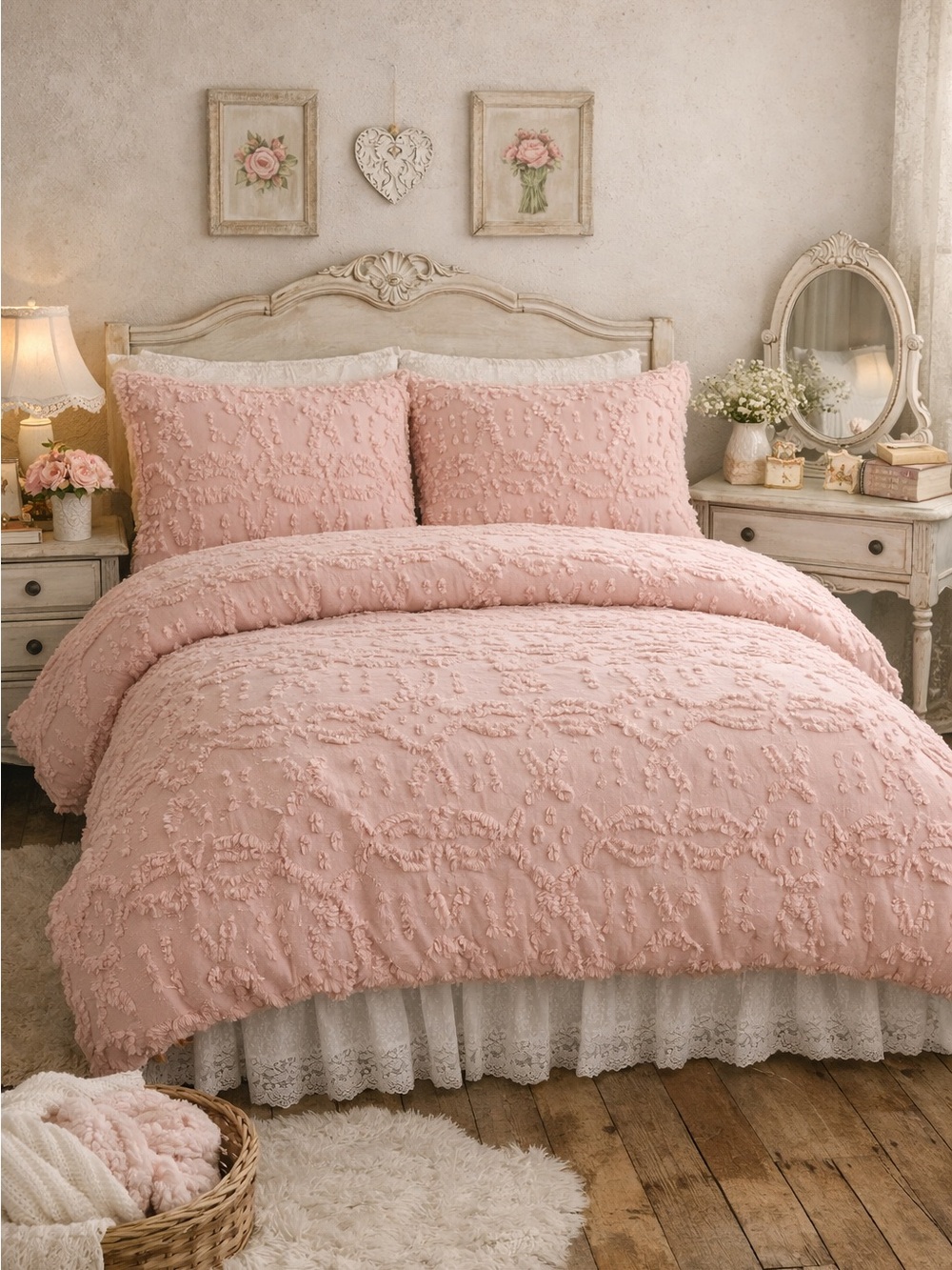 Threshold Blush Pink Chenille Duvet Cover Set Full/Queen 100% Cotton!